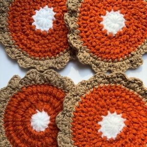 Handmade Orange and Tan Crochet Bath Coasters